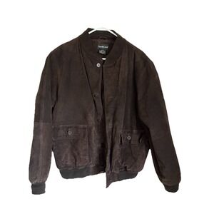 Vintage Suede Leather Bomber Jacket Lined 90s Grunge Mens Size Large L 42-44